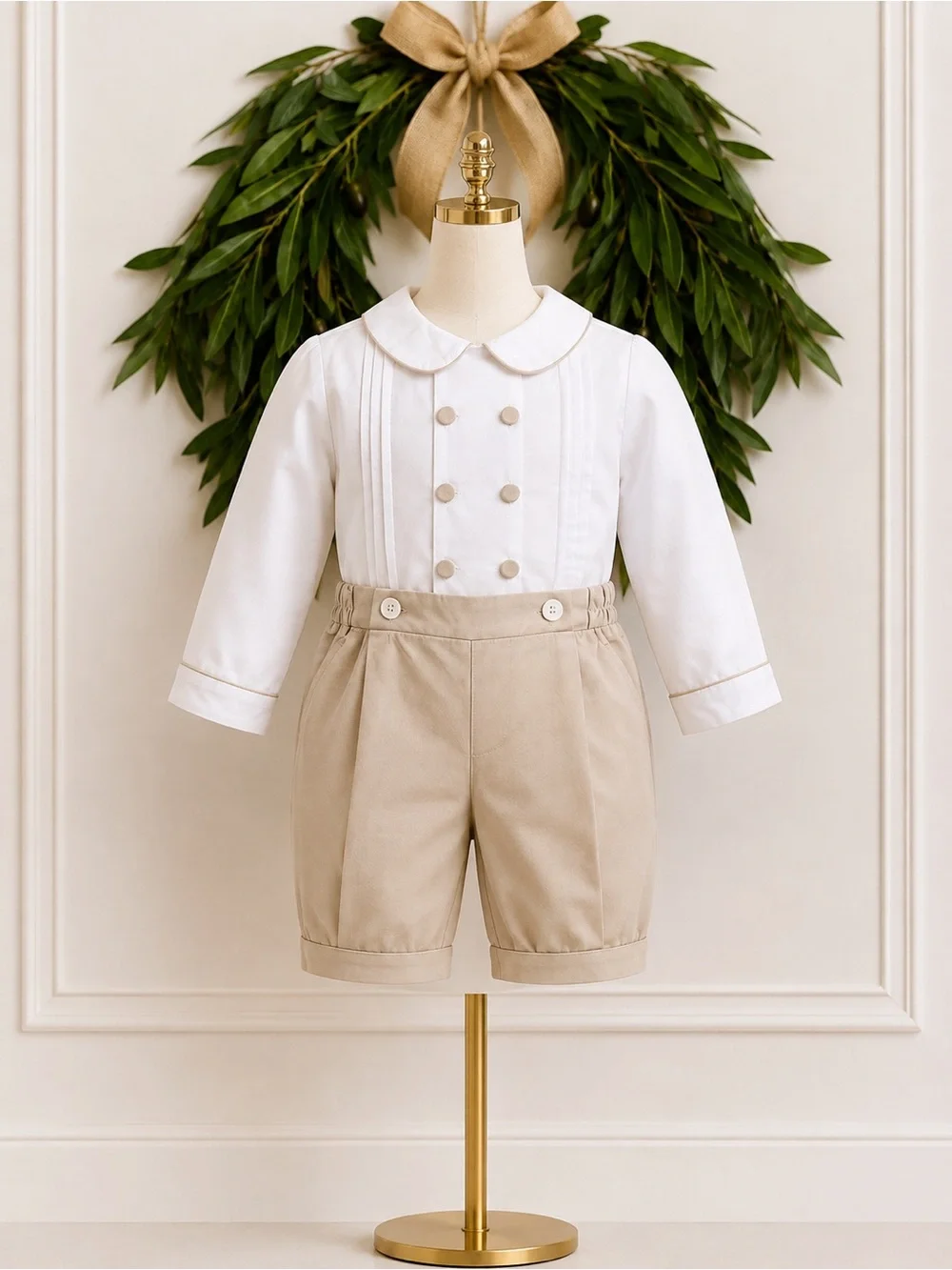 Fantaisie Kids NWT White Tan Dressy Shirt Button On Pants 18 Months